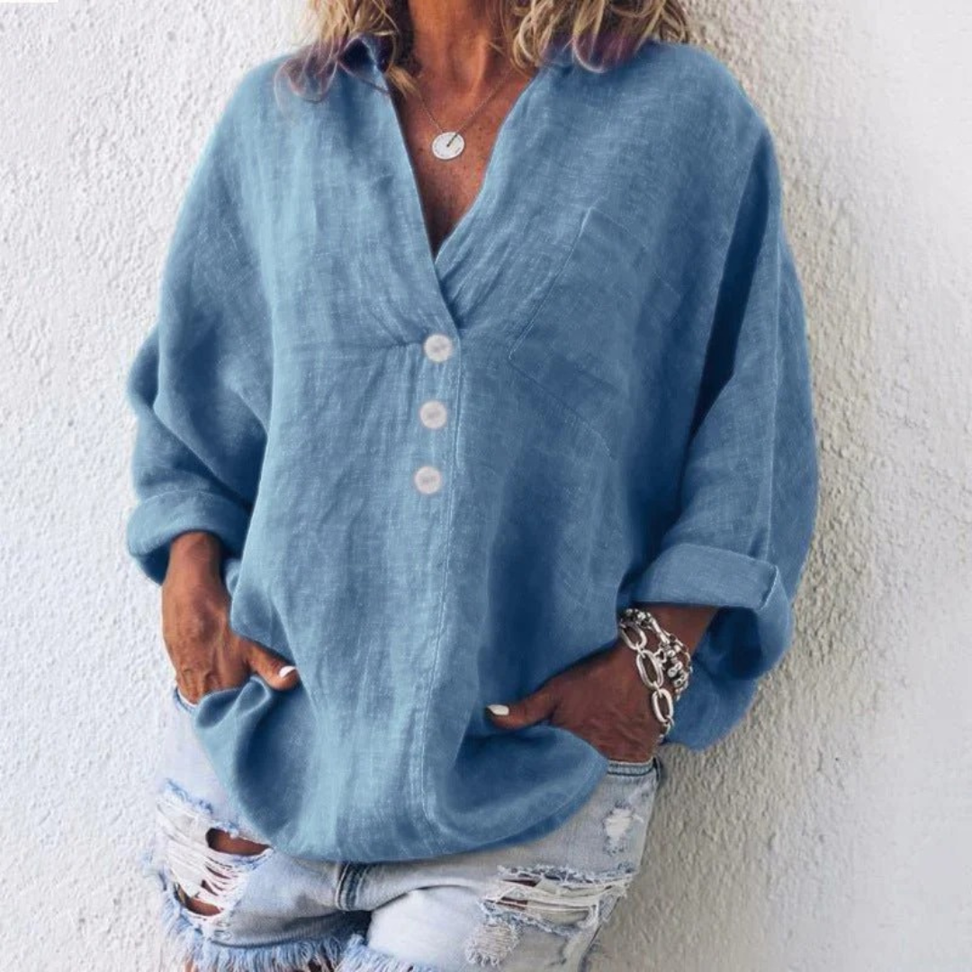 Women's Linen-Look Relaxed Blouse