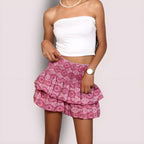 Women's Tiered Printed Ruffle Mini Skirt