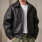 Men's Structured Leather Zip Jacket