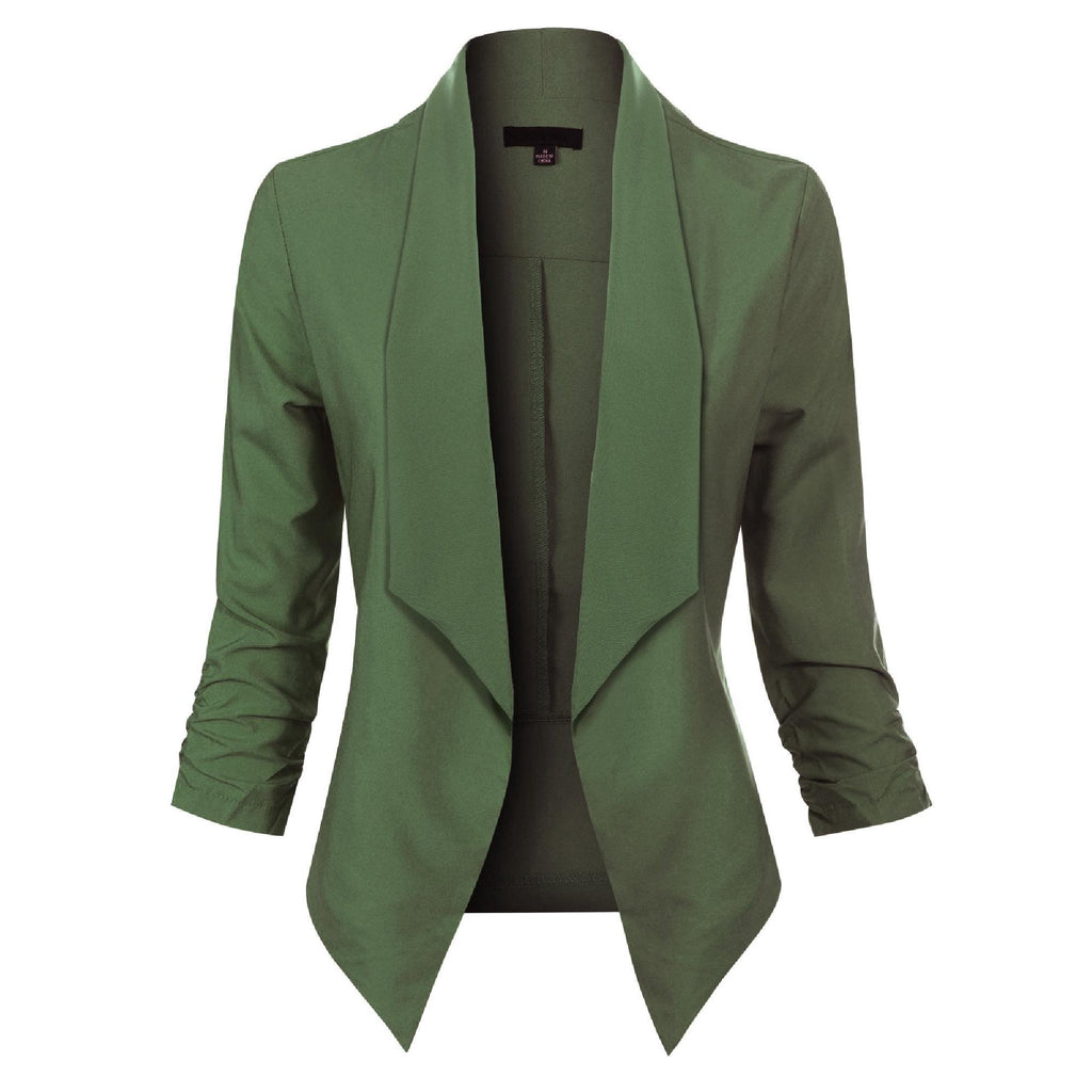 Women's Ruched-Sleeve Open-Front Blazer