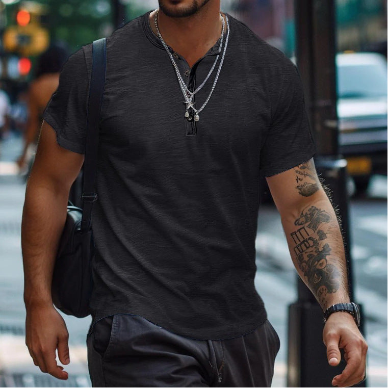 Men's Textured Button Neck Polo