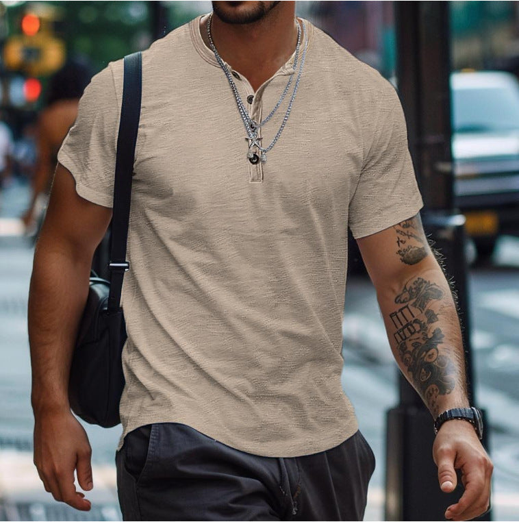 Men's Textured Button Neck Polo