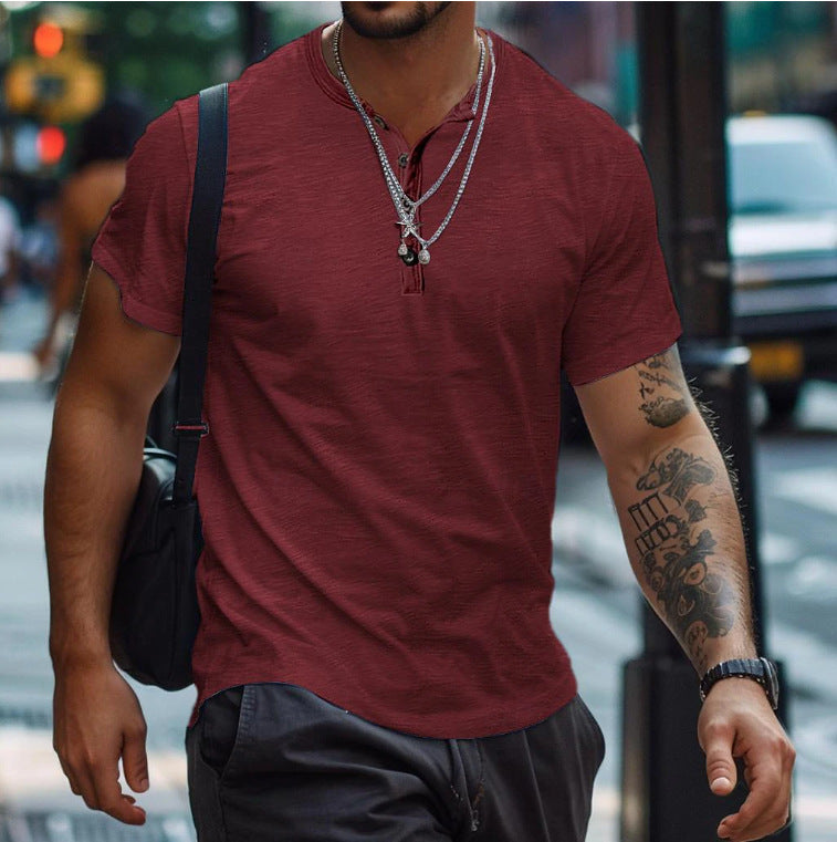 Men's Textured Button Neck Polo