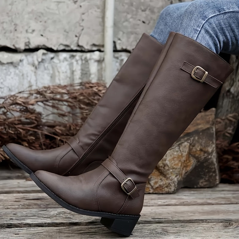 Women's Buckle Leather-Look Boots