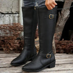 Women's Buckle Leather-Look Boots