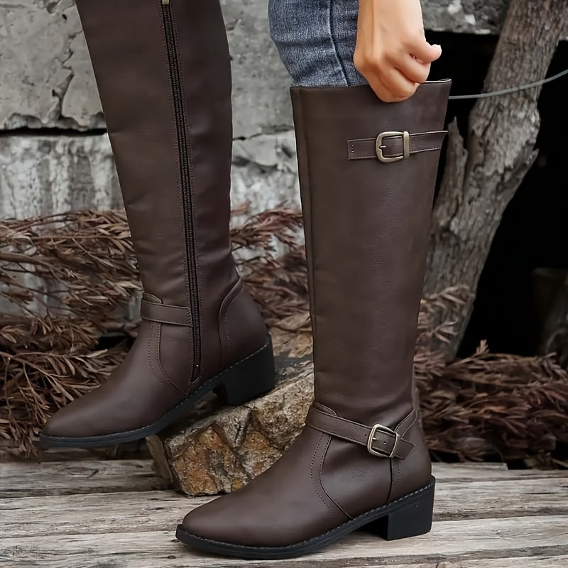 Women's Buckle Leather-Look Boots