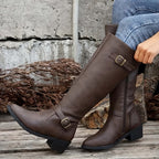 Women's Buckle Leather-Look Boots