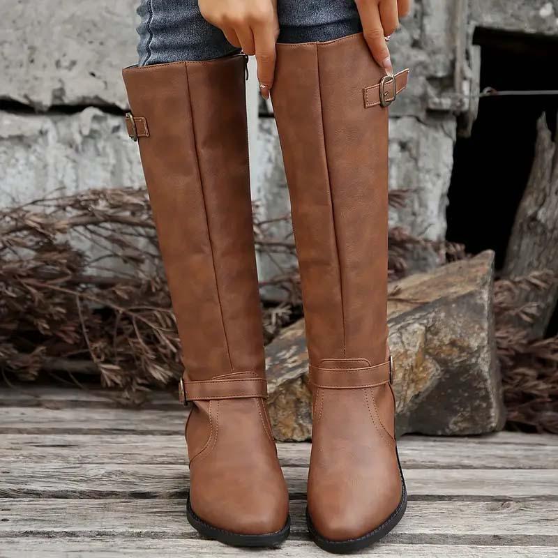 Women's Buckle Leather-Look Boots
