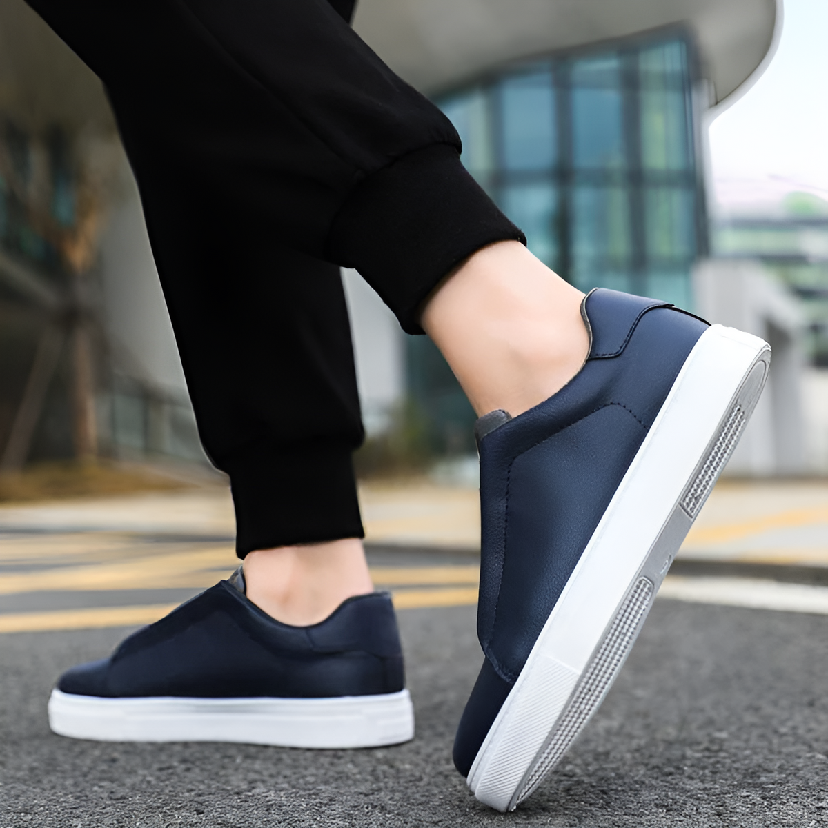 Men's Elastic Lace Leather Trainers