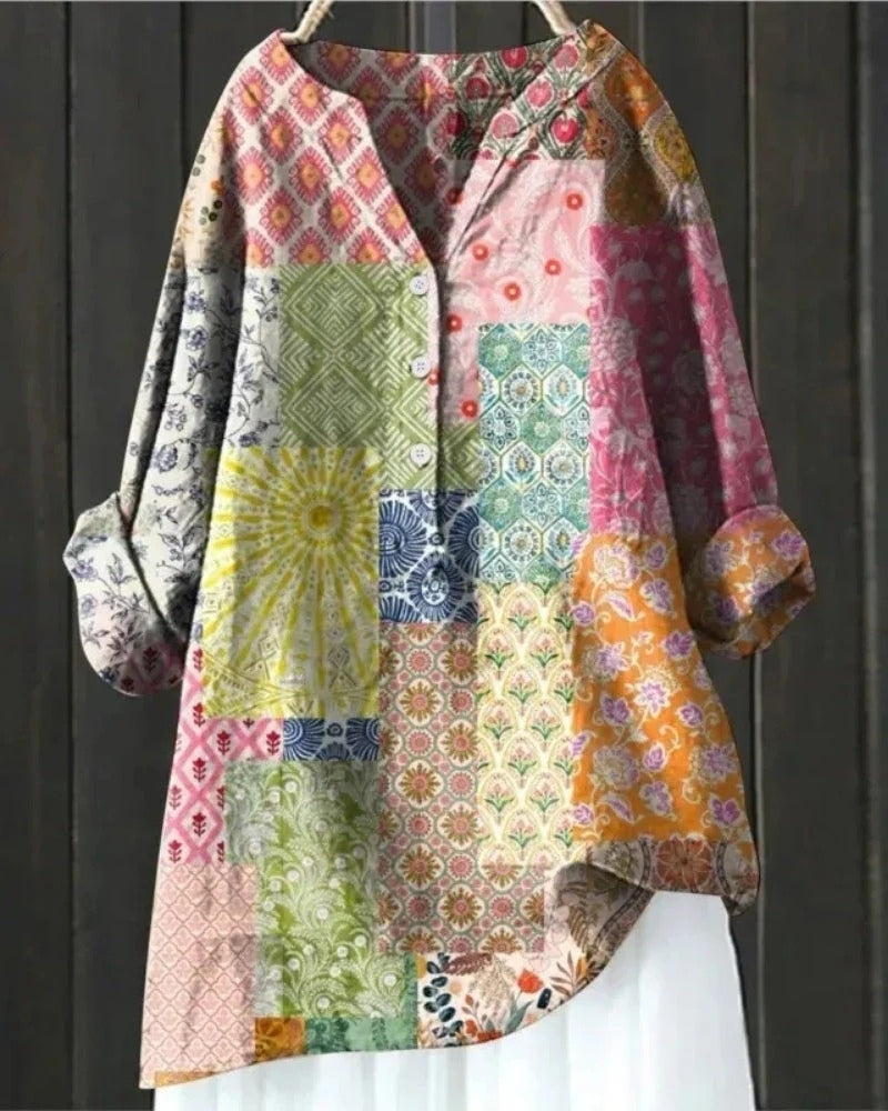 Women's Patchwork Relaxed Tunic Blouse