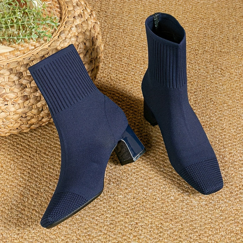 Women's Block Heel Knit Ankle Boot