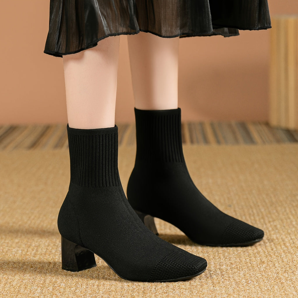 Women's Block Heel Knit Ankle Boot