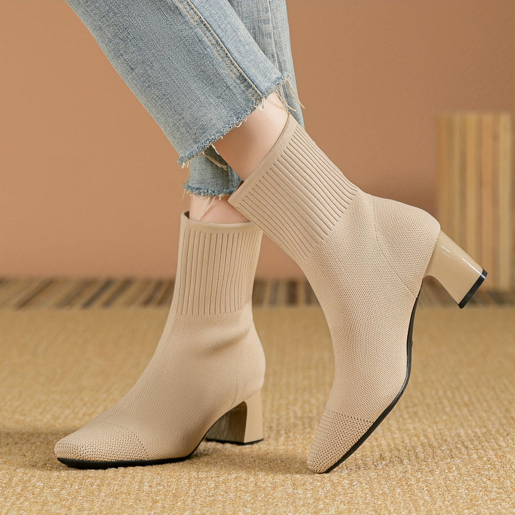 Women's Block Heel Knit Ankle Boot