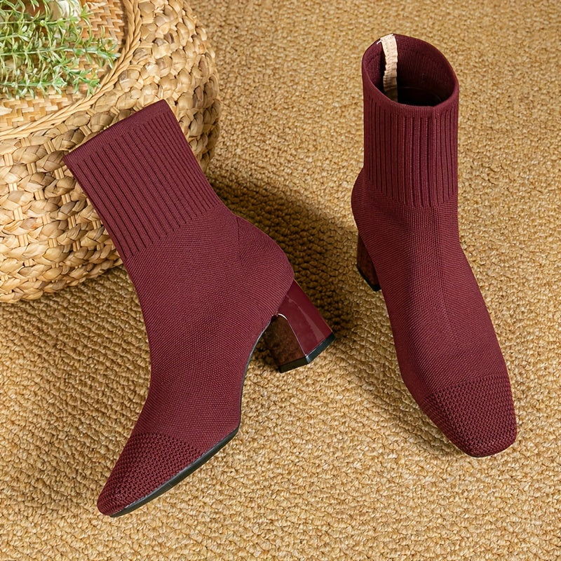 Women's Block Heel Knit Ankle Boot