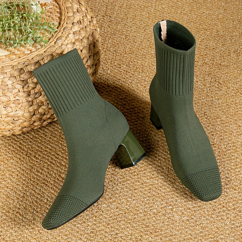 Women's Block Heel Knit Ankle Boot