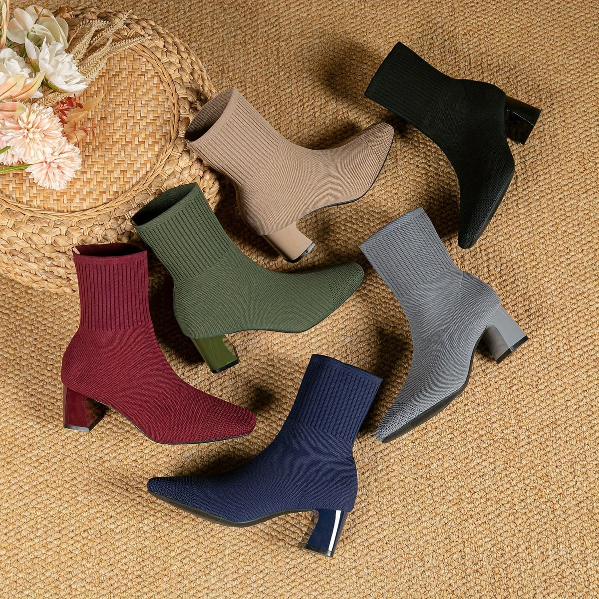 Women's Block Heel Knit Ankle Boot