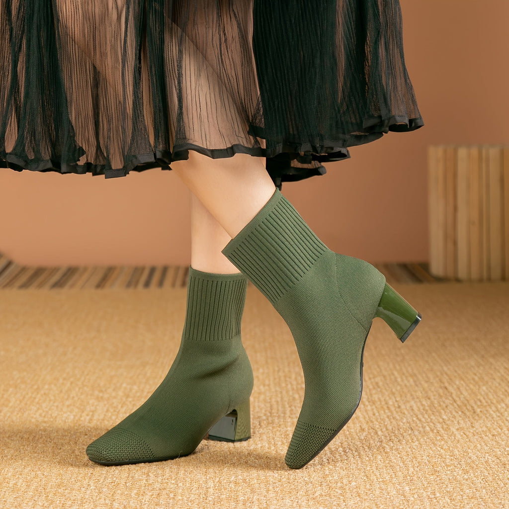 Women's Block Heel Knit Ankle Boot