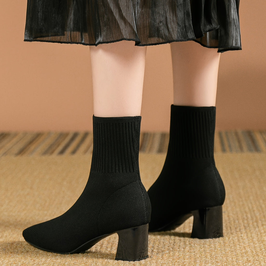 Women's Block Heel Knit Ankle Boot