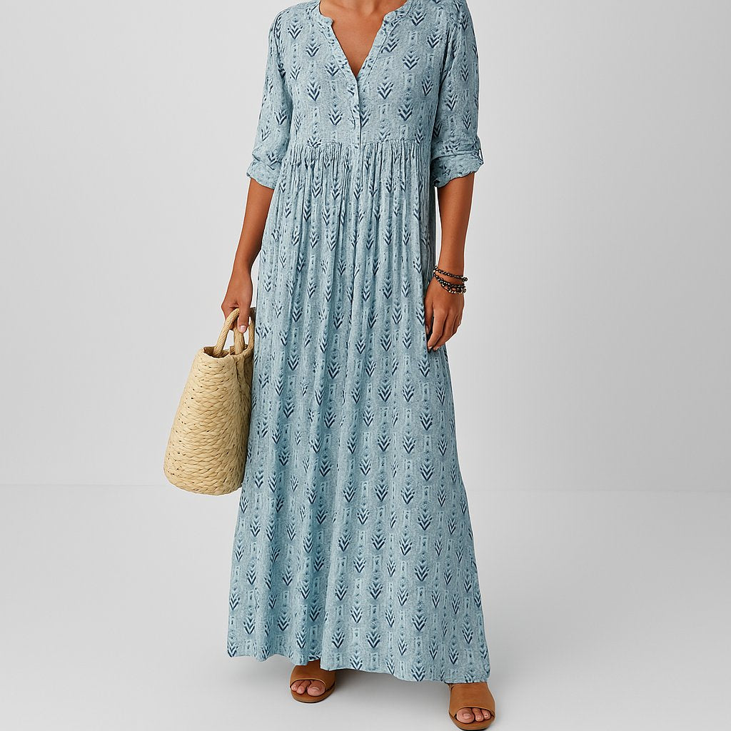 Women's Long Sleeve Printed Maxi Dress