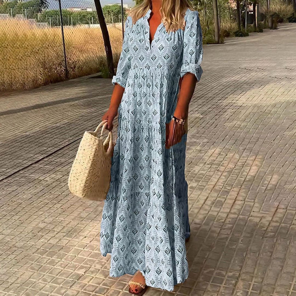 Women's Long Sleeve Printed Maxi Dress