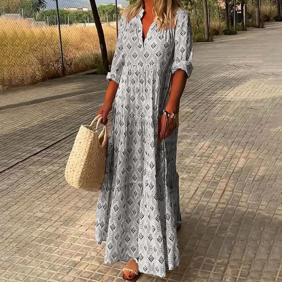 Women's Long Sleeve Printed Maxi Dress