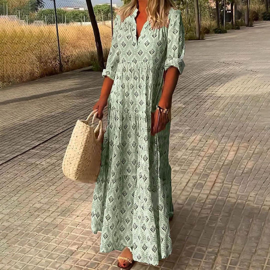 Women's Long Sleeve Printed Maxi Dress