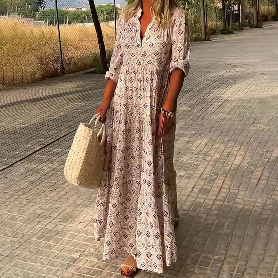 Women's Long Sleeve Printed Maxi Dress