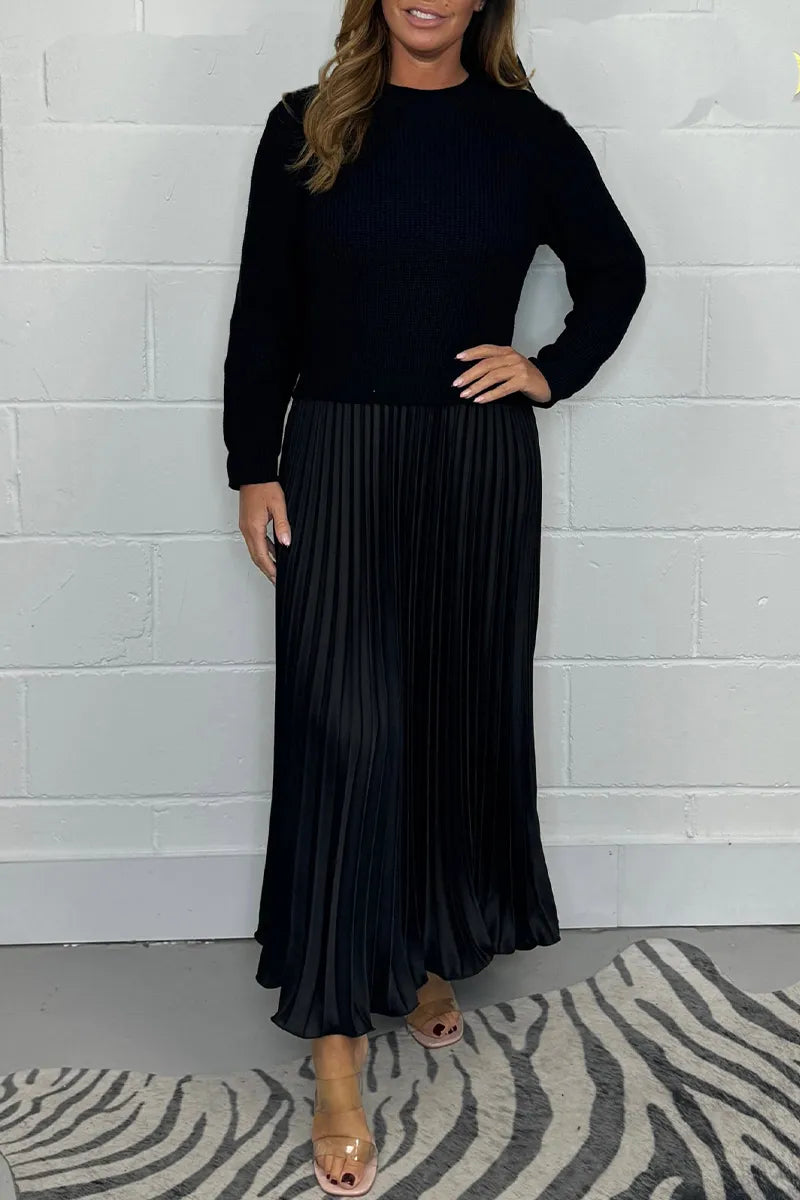 Women's Pleated Knit Midi Dress