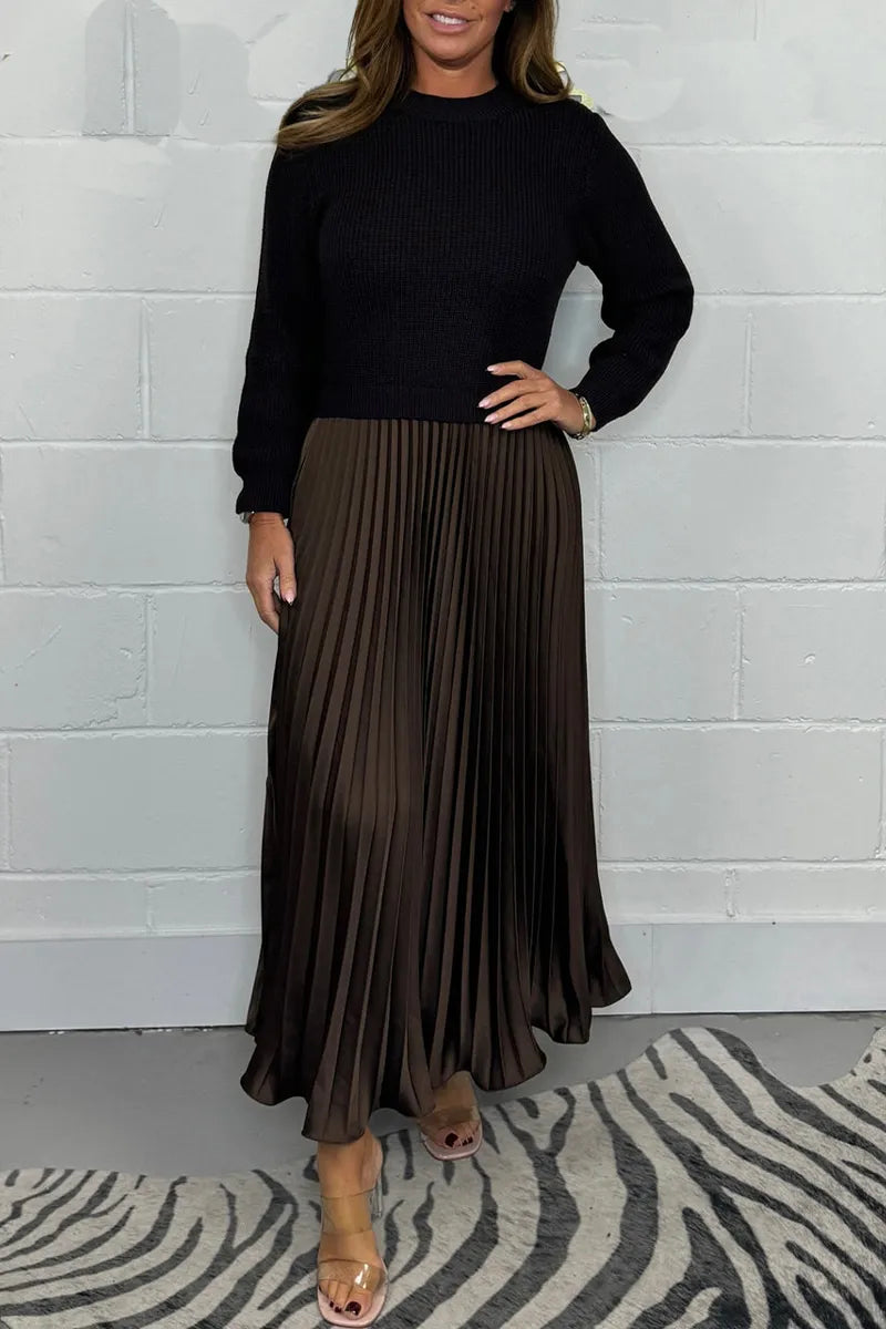 Women's Pleated Knit Midi Dress