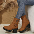 Women's Buckle-Strap Block Heel Boots