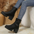 Women's Buckle-Strap Block Heel Boots
