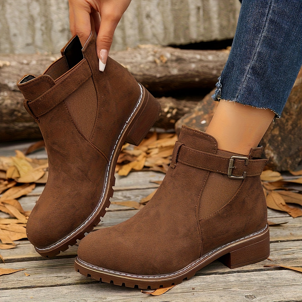 Women's Block-Heel Buckle Ankle Boot