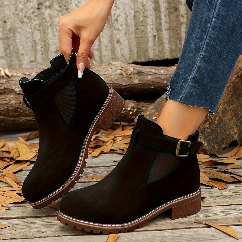 Women's Block-Heel Buckle Ankle Boot
