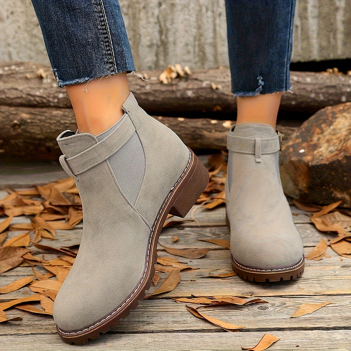 Women's Block-Heel Buckle Ankle Boot