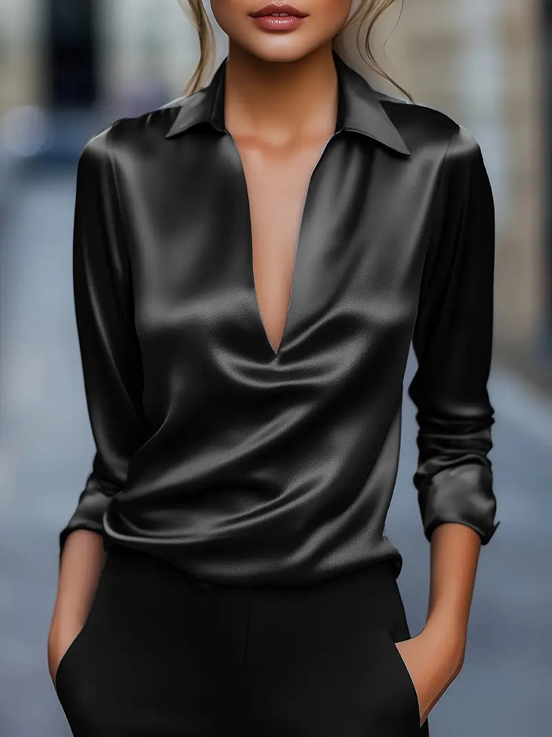 Women's Draped Collar Satin Top