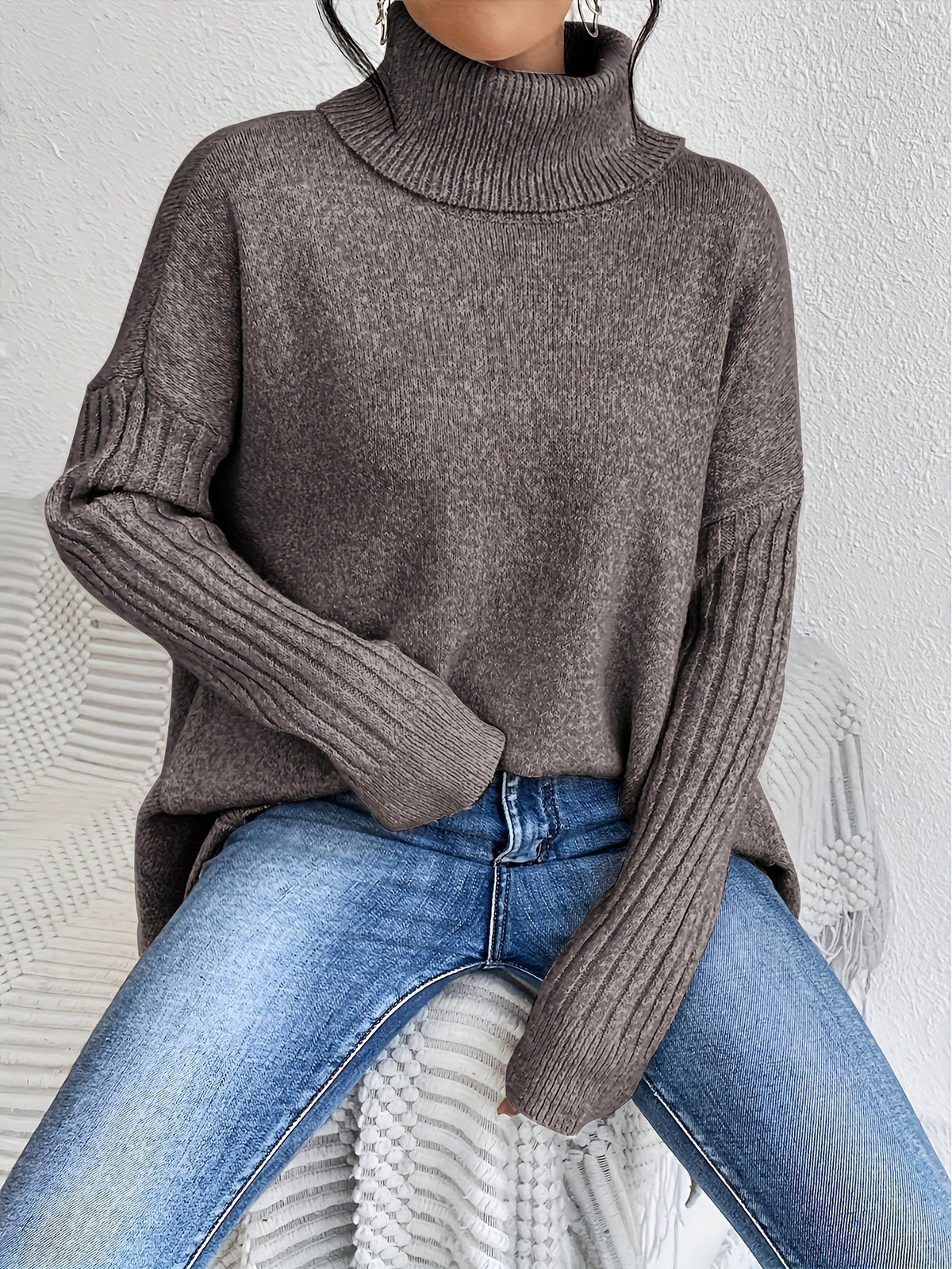 Women's Oversized Turtleneck Jumper in Grey