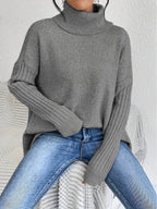Women's Oversized Turtleneck Jumper in Grey
