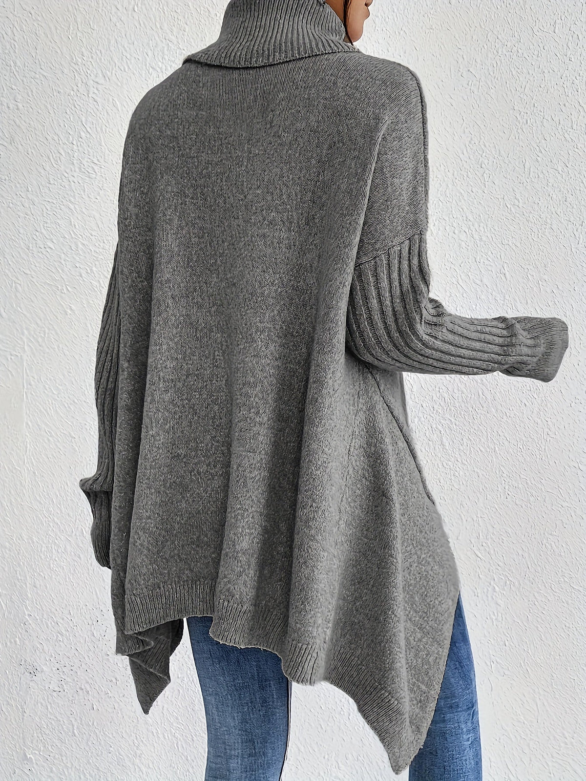 Women's Oversized Turtleneck Jumper in Grey