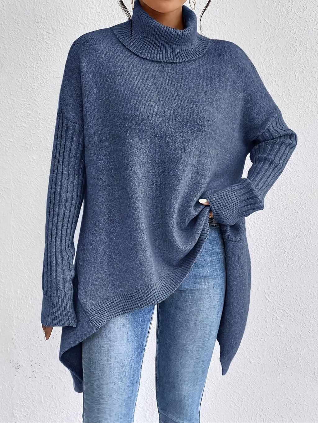 Women's Oversized Turtleneck Jumper in Grey