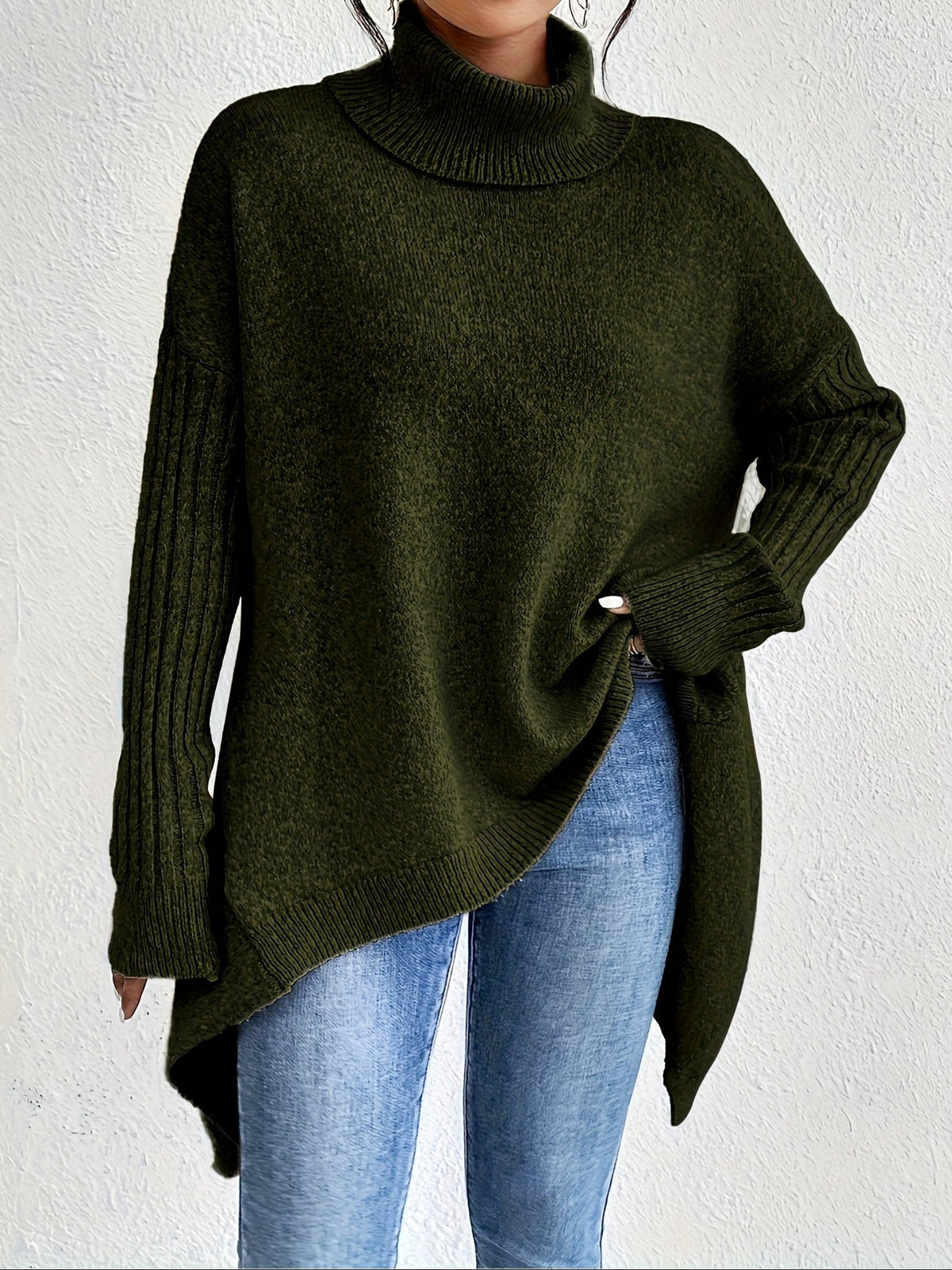Women's Oversized Turtleneck Jumper in Grey