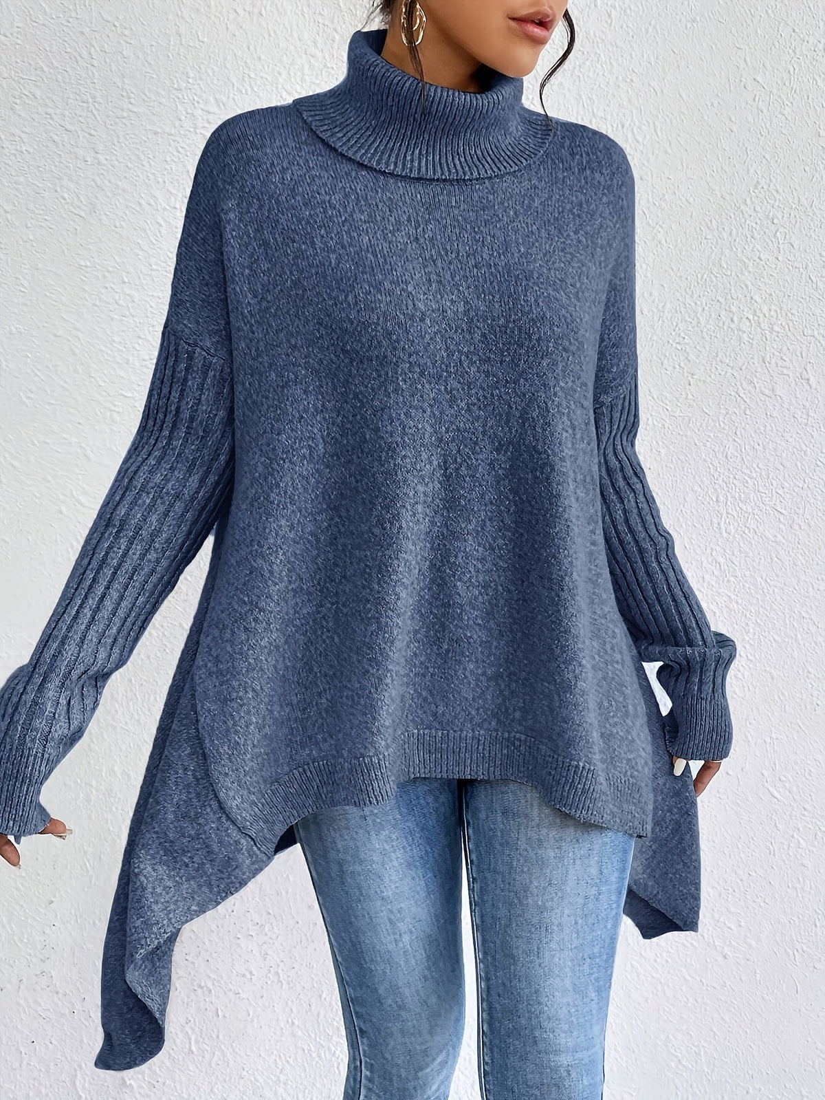 Women's Oversized Turtleneck Jumper in Grey