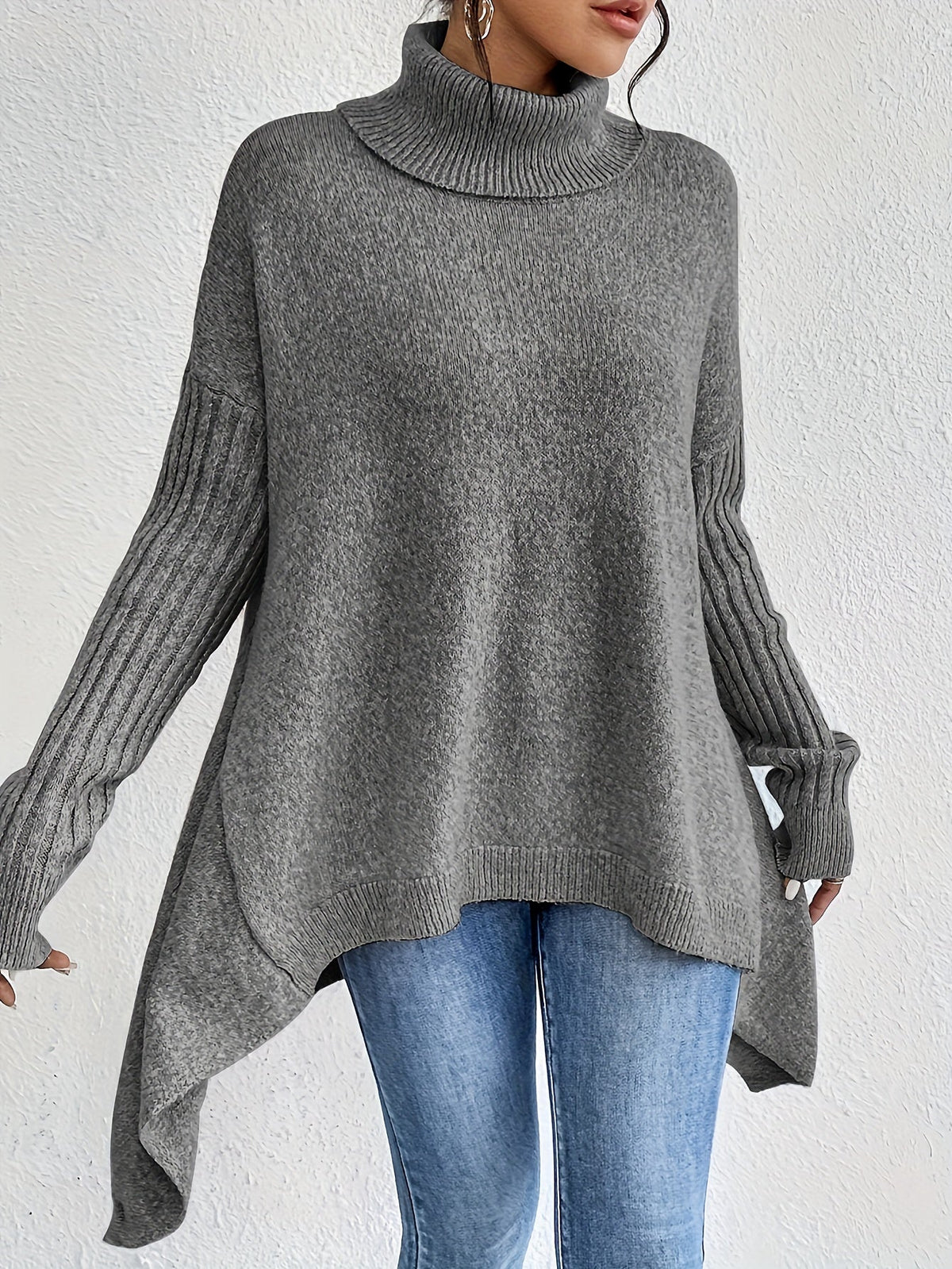 Women's Oversized Turtleneck Jumper in Grey