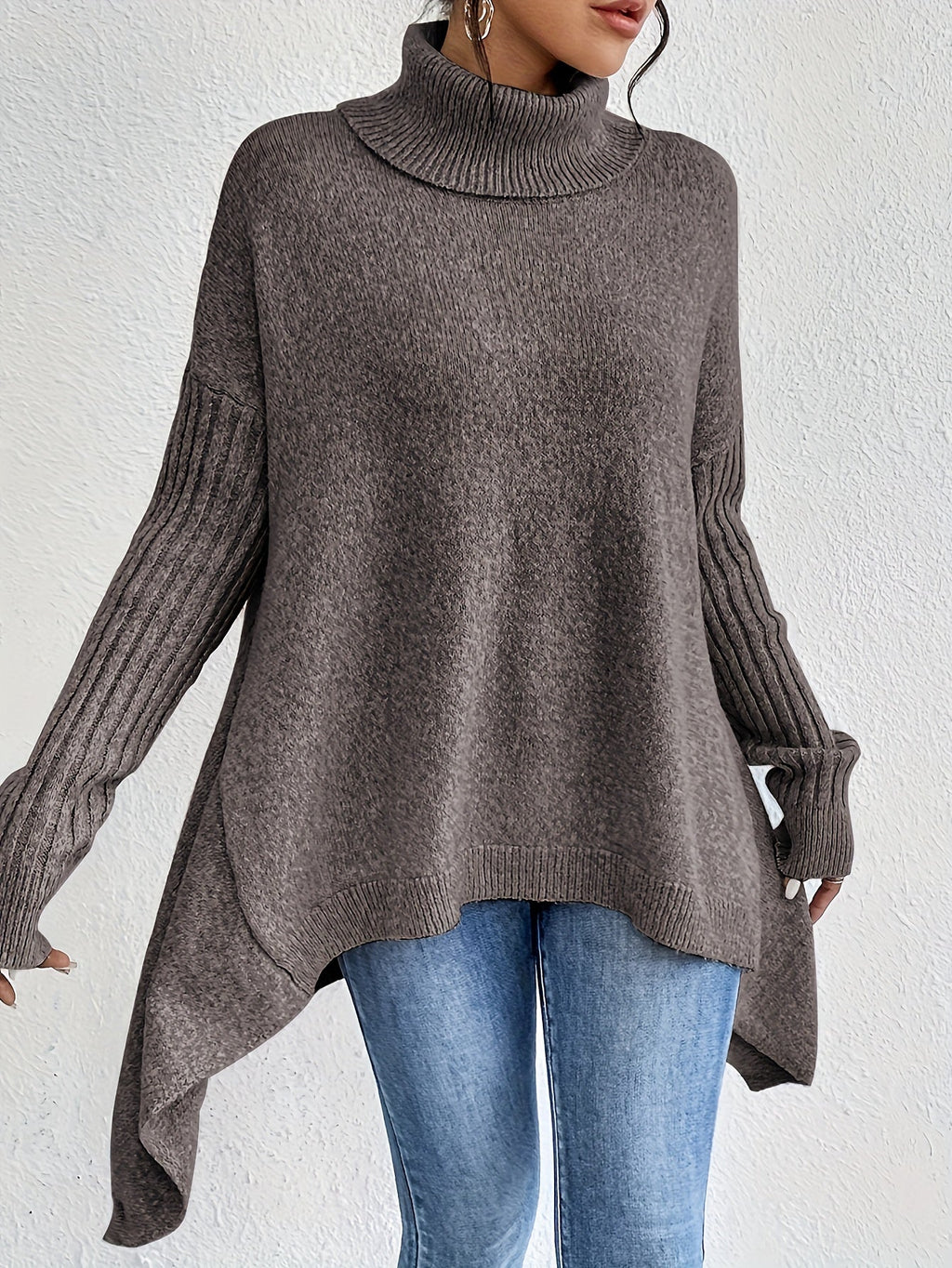 Women's Oversized Turtleneck Jumper in Grey