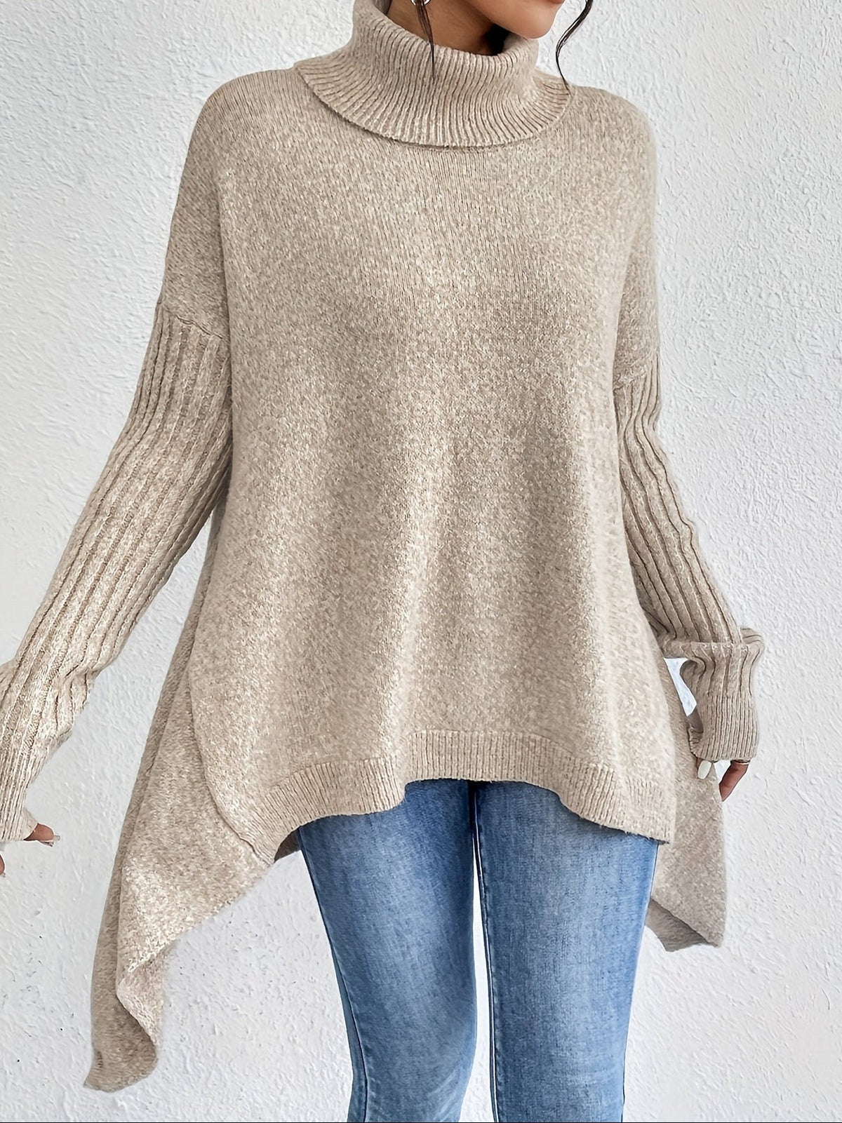 Women's Oversized Turtleneck Jumper in Grey
