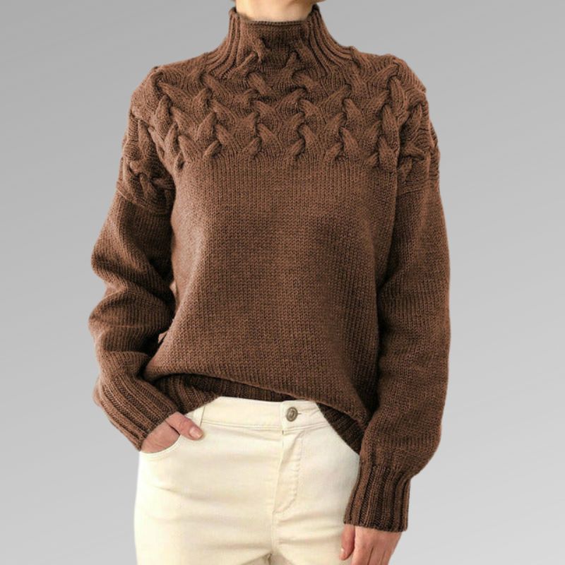 Women's Cable Yoke Roll Neck Jumper