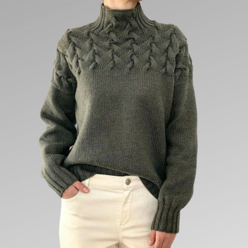 Women's Cable Yoke Roll Neck Jumper