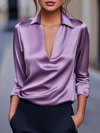 Women's Draped Collar Satin Top