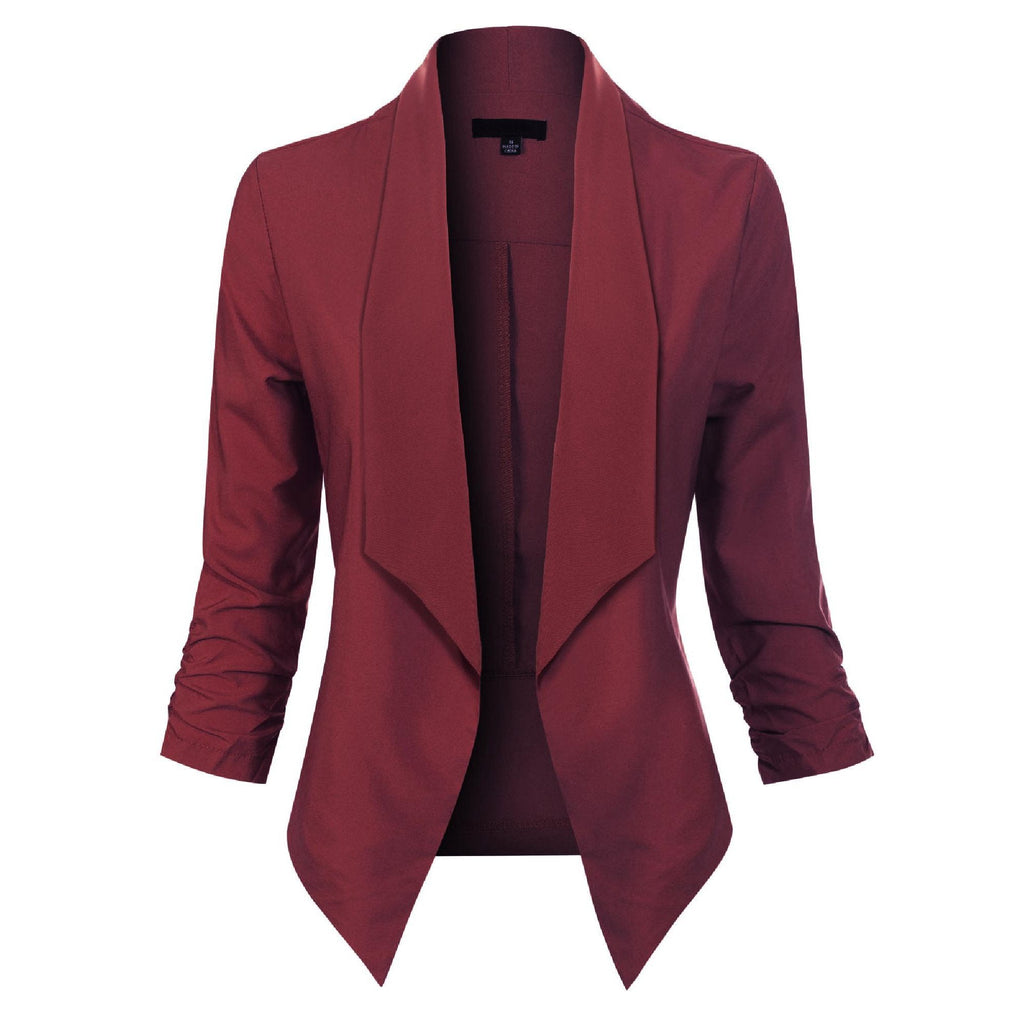 Women's Ruched-Sleeve Open-Front Blazer
