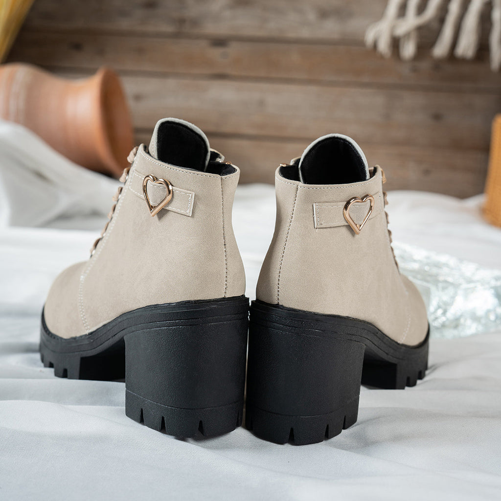 Women's Beige Block Heel Ankle Boots