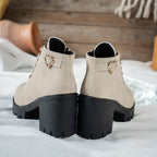 Women's Beige Block Heel Ankle Boots